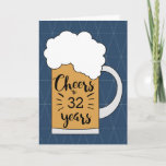 Beer Cheers to 32 Years Birthday Card<br><div class="desc">A blue cheers to 32nd beer birthday card, which you can easily personalise with the number of years needed. The front of this modern 32nd birthday card for him features a mug of beer against a geometric blue background. Inside reads a birthday message, which you can easily personalise. The back...</div>