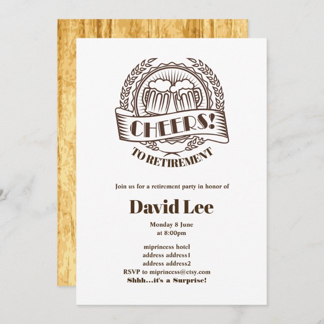 BEER, cheers to retirement, invitation (Front/Back)