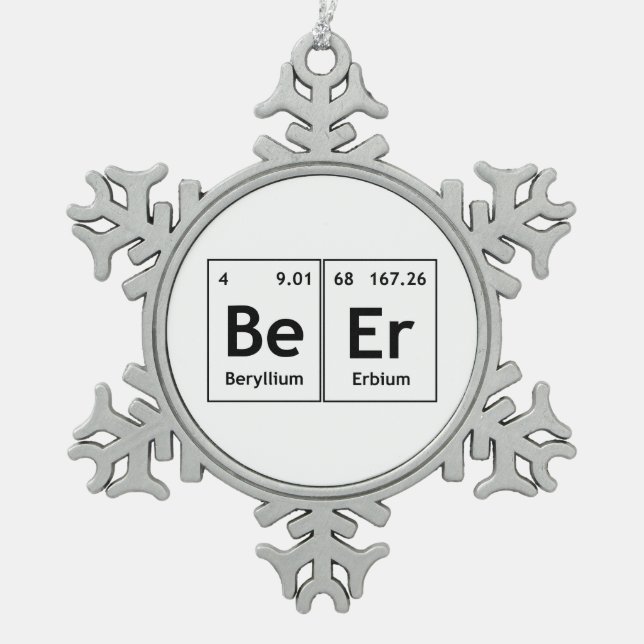 BeEr Chemistry Periodic Table Element Symbols Word Snowflake Pewter Christmas Ornament (Front)