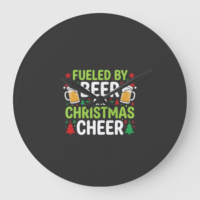 Beer Christmas Cheer Holiday Drinking Vector Large Clock (Front)