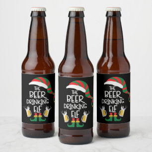 Beer Christmas Elf Funny Typography Holiday Beer Bottle Label