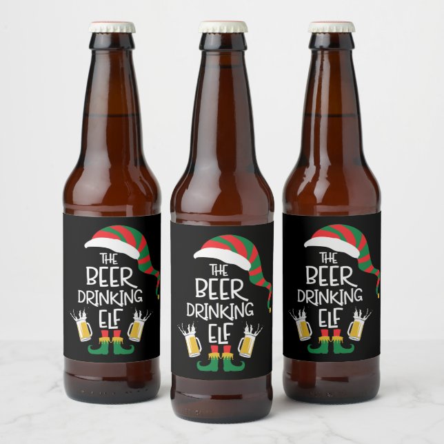 Beer Christmas Elf Funny Typography Holiday Bottle Label (Bottles)
