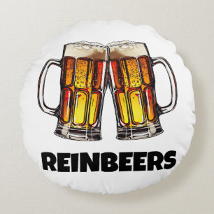 Beer Christmas Reinbeers Round Cushion