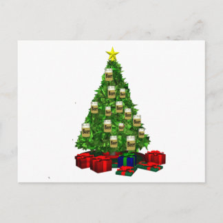 Beer Christmas  tree Holiday Postcard