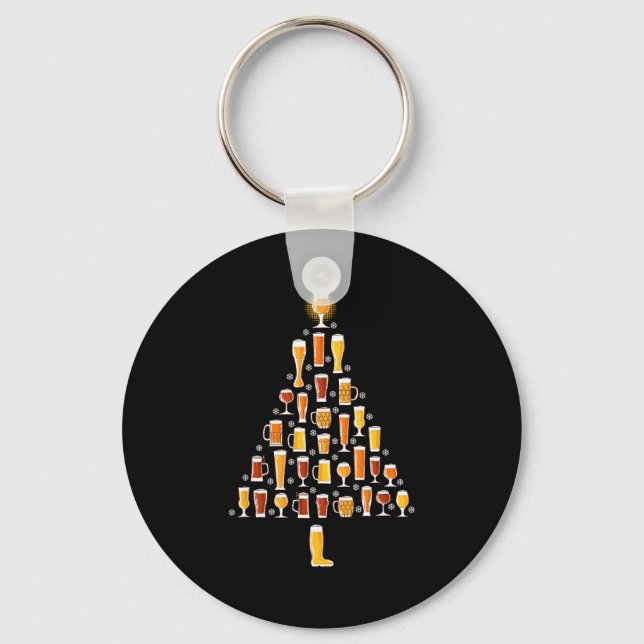 Beer Christmas Tree Men Women Beer Ugly Christmas  Key Ring (Front)
