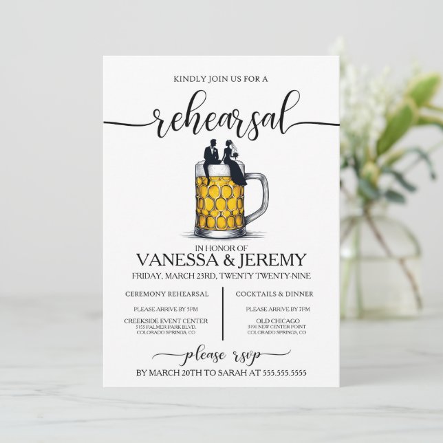 Beer Couple Rehearsal Dinner Invitation (Standing Front)