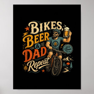 Beer cycling dad retro 1970s vintage bicycle fan poster