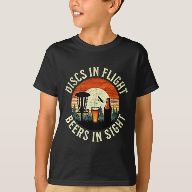 Beer Disc Golf Sunset - Discs In Flight - Frolf  T-Shirt (Front)