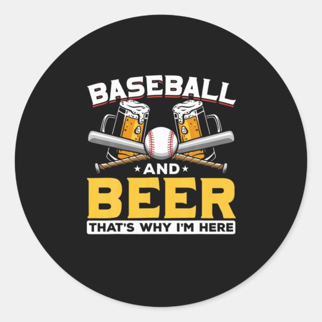 Beer Drinker Baseball Beer Humour Birthday Classic Round Sticker (Front)