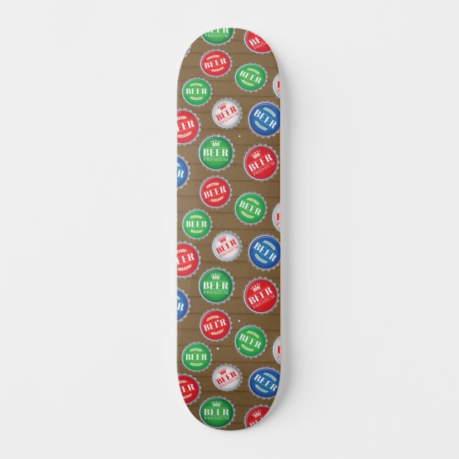 Beer Drinker Beer Bottle Caps Patterned Skateboard (Front)