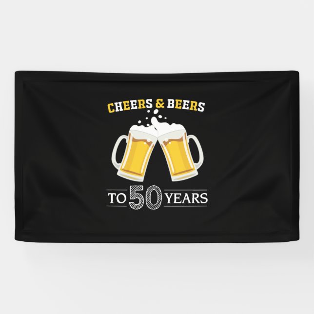 Beer Drinker Cheers and Beers to 50 Years Birthday Banner (Horizontal)