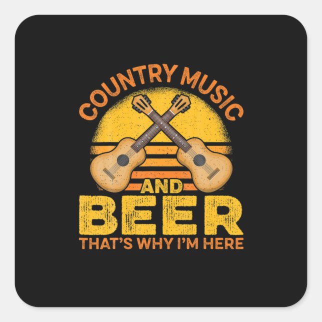 Beer Drinker Country Music And Beer Birthday Square Sticker (Front)