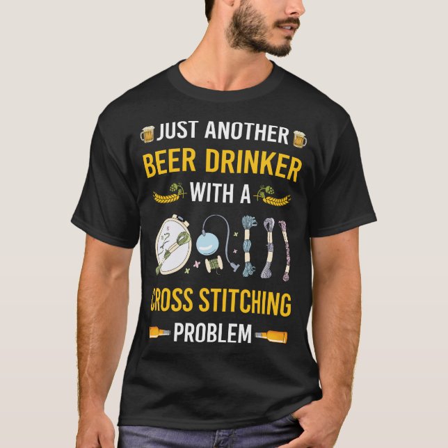 Beer Drinker Cross Stitching T-Shirt (Front)