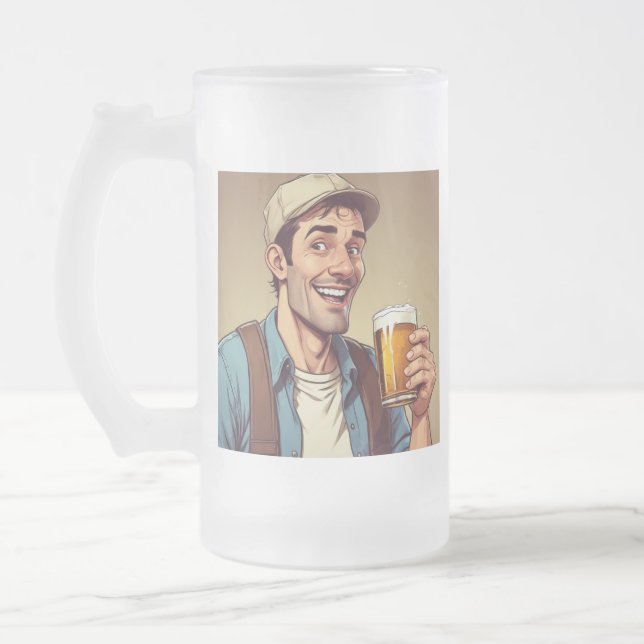 Beer Drinker Frosted Glass Beer Mug (Left)