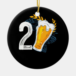 Beer Drinking 21st Birthday Bday Party 21 Year Old Ceramic Tree Decoration