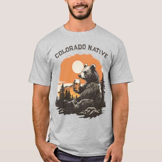 Beer Drinking Bear Colorado Native T-Shirt (Front)