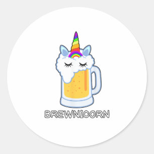 Beer Drinking Brewnicorn Cute Unicorn Party Brew M Classic Round Sticker