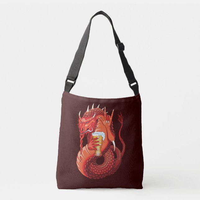 Beer Drinking Dragon Crossbody Bag (Front)