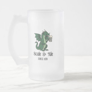 Beer Drinking Dragon Frosted Glass Beer Mug