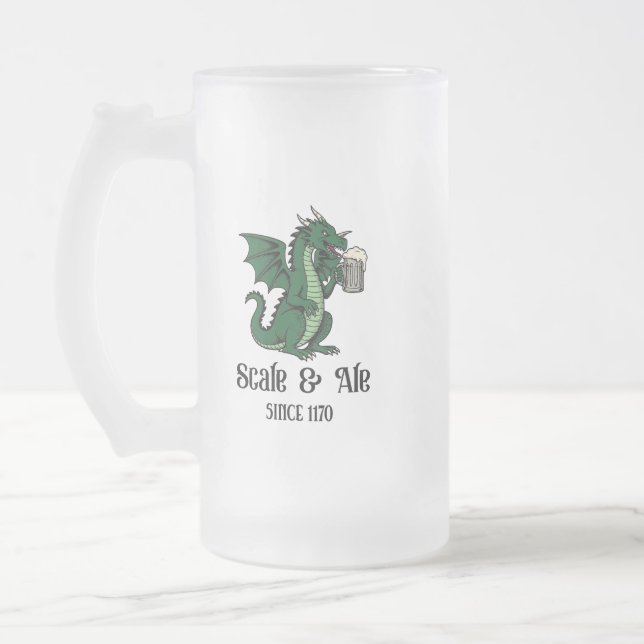 Beer Drinking Dragon Frosted Glass Beer Mug (Left)