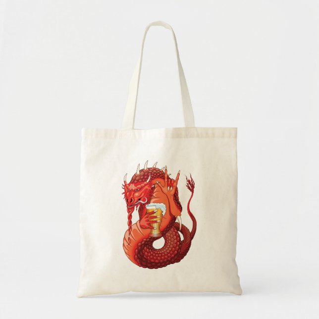 Beer Drinking Dragon Tote Bag (Front)