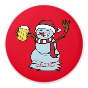 Beer-drinking Drunk Snowman Thunder_Cove Ceramic Knob