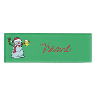 Beer-drinking Drunk Snowman Thunder_Cove  Name Tag
