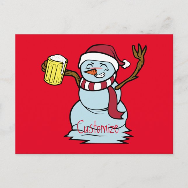 Beer-drinking Drunk Snowman Thunder_Cove Postcard (Front)