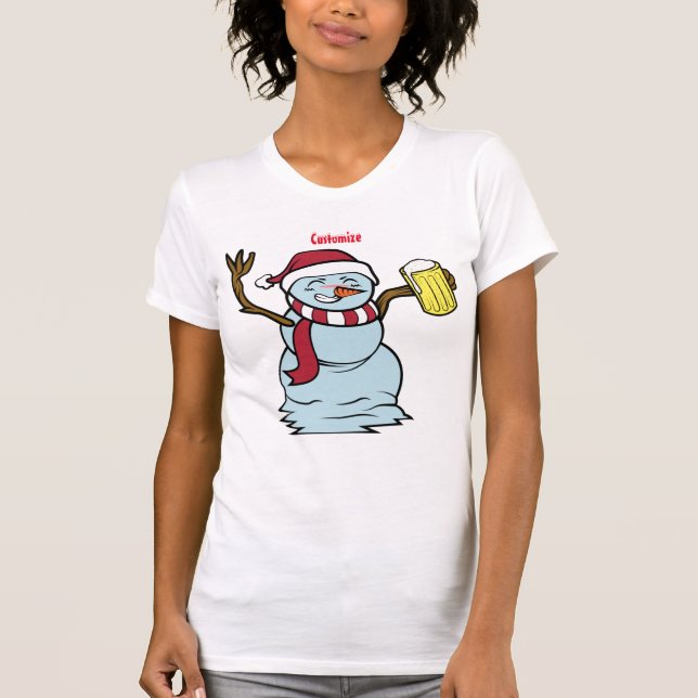 Beer-drinking Drunk SnowmanThunder_Cove T-Shirt (Front)