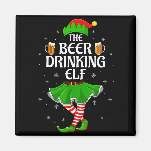 Beer Drinking Elf Christmas Family Girl Women Elf  Magnet (Front)