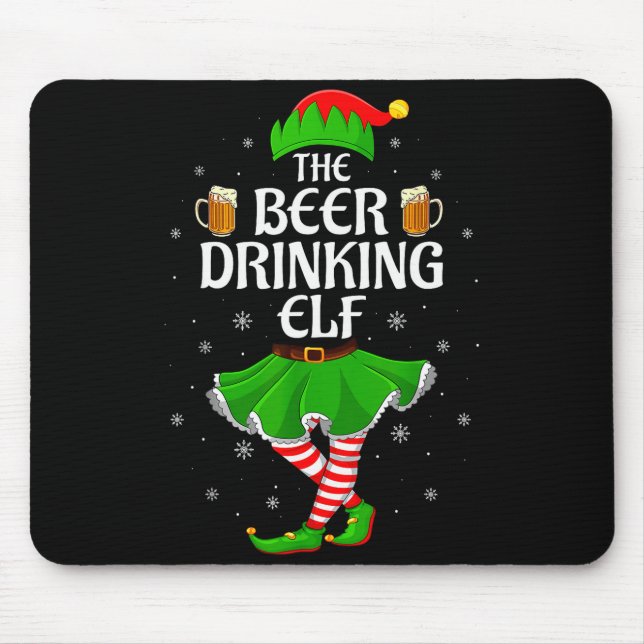 Beer Drinking Elf Christmas Family Girl Women Elf  Mouse Mat (Front)