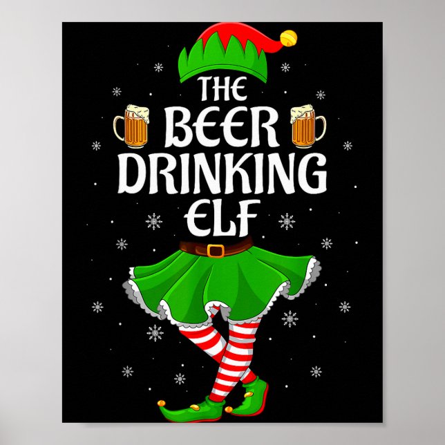 Beer Drinking Elf Christmas Family Girl Women Elf  Poster (Front)