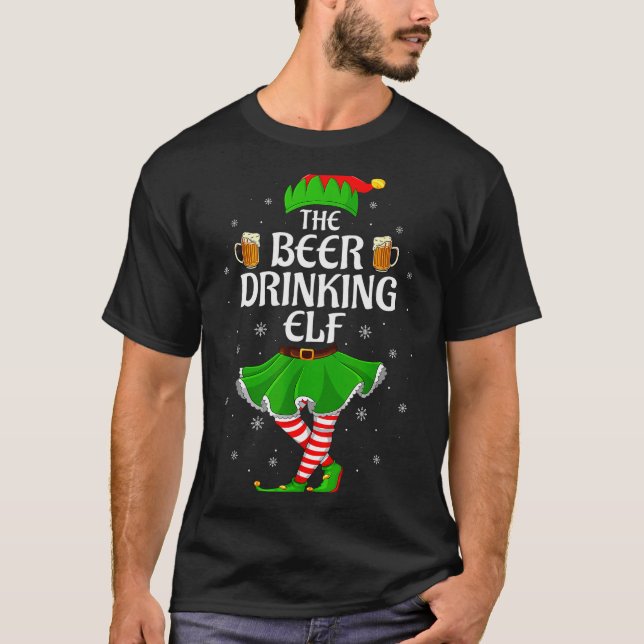 Beer Drinking Elf Christmas Family Girl Women Elf  T-Shirt (Front)