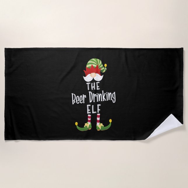 Beer Drinking Elf Group Christmas Birthday Beach Towel (Front)