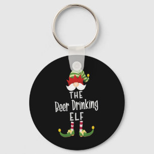 Beer Drinking Elf Group Christmas Birthday Key Ring