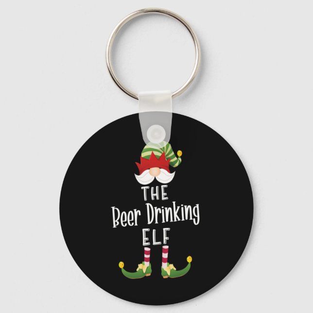Beer Drinking Elf Group Christmas Birthday Key Ring (Front)