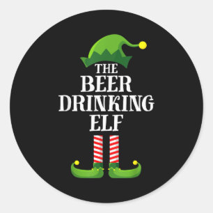 Beer Drinking Elf Matching Family Group Christmas Classic Round Sticker