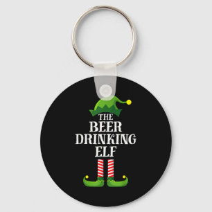 Beer Drinking Elf Matching Family Group Christmas  Key Ring