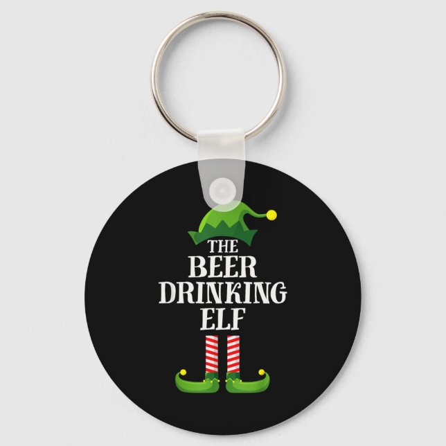 Beer Drinking Elf Matching Family Group Christmas  Key Ring (Front)