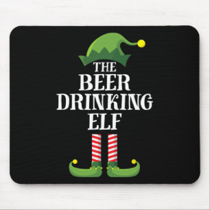 Beer Drinking Elf Matching Family Group Christmas Mouse Mat