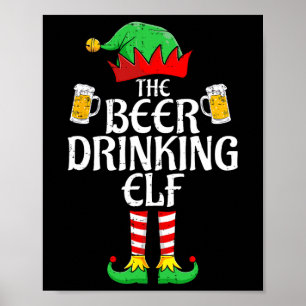 Beer Drinking Elf Matching Family Group Christmas Poster