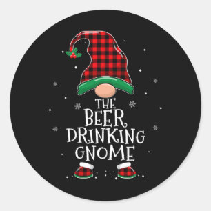 Beer Drinking Gnome Xmas Family Matching Christmas Classic Round Sticker
