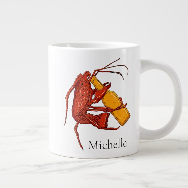 Beer Drinking Lobster Personalised Named Large Coffee Mug (Right)