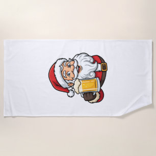 Beer Drinking Santa Claus Christmas Graphic Beach Towel