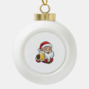 Beer Drinking Santa Claus Christmas Graphic Ceramic Ball Christmas Ornament