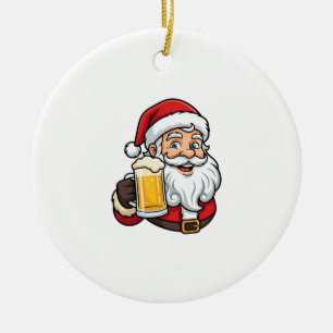Beer Drinking Santa Claus Christmas Graphic Ceramic Tree Decoration