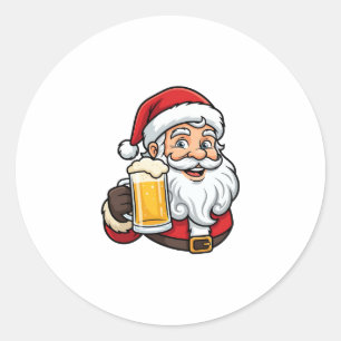 Beer Drinking Santa Claus Christmas Graphic Classic Round Sticker