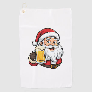 Beer Drinking Santa Claus Christmas Graphic Golf Towel