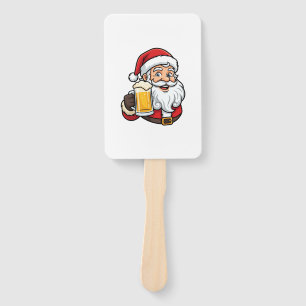 Beer Drinking Santa Claus Christmas Graphic Hand Fan