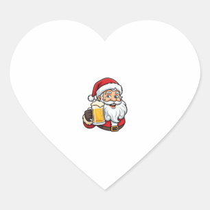 Beer Drinking Santa Claus Christmas Graphic Heart Sticker